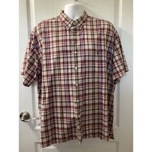 Ralph Lauren Shirt Mens 2XL Greggor Button Up Beige Plaid Hong Kong Classic